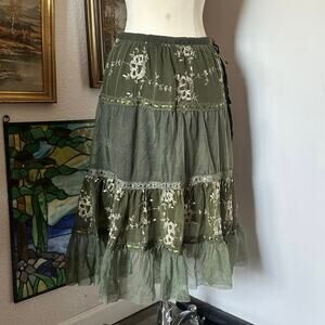 pura vida green floral lace midi skirt rare vintage